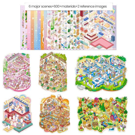DIY 3D Scene Sticker Collection Book for Kids Adults Make Your Own Shop House Stickers for Relief Stress Pass The Time