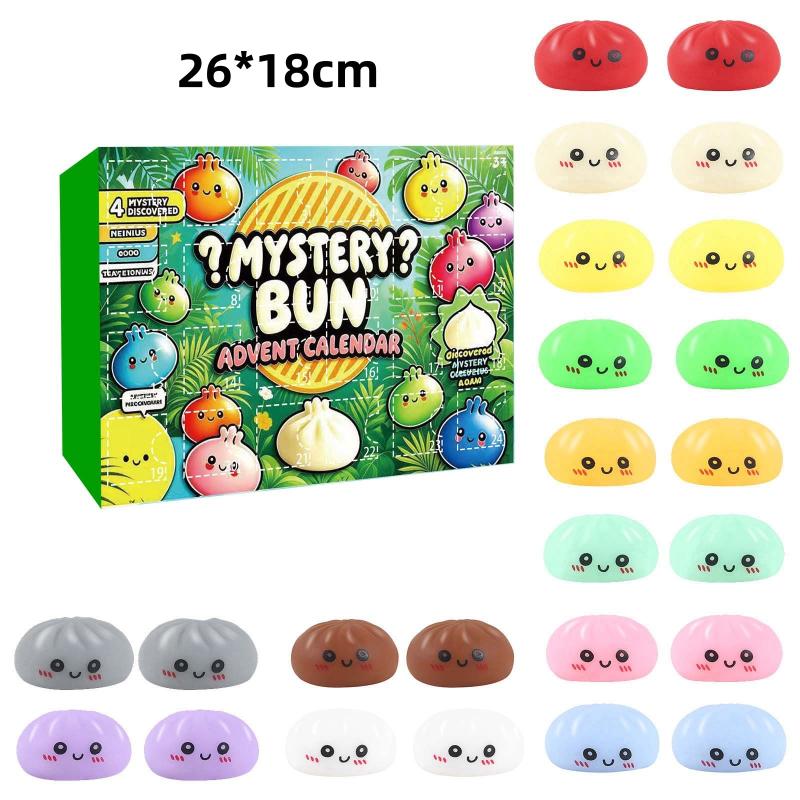 Slow Rebound Dumpling Advent Calendar 24Pcs Soft Squeeze Toys Mystery Anxiety Relief Set for Kids Home Play Office Relax