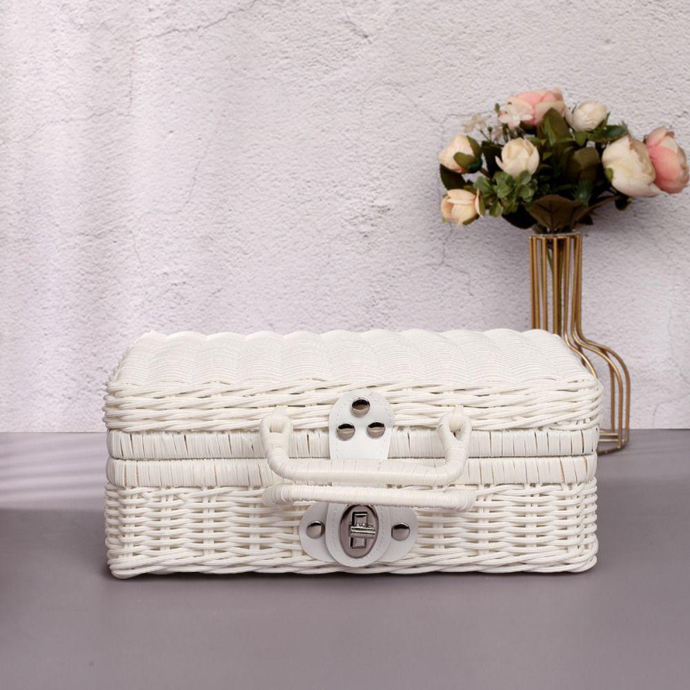 Household Picnic Woven Baskets Retro Jewelry Cosmetic Storage Case Wedding Suitcase ‘  Makeup