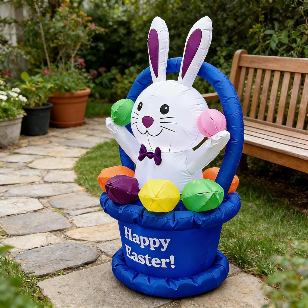 1.2-meter Inflatable Easter Egg, Flower Basket, And Bunny Model; Outdoor Holiday Decoration With LED Lights; Patio Ornament.