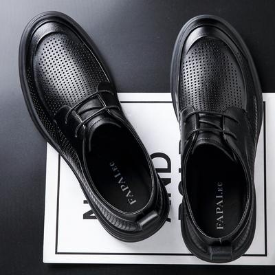 2025 Leather Shoes Summer Men's Leather High Sense Derby Shoes First Layer Cowhide Breathable Hollow Leather Shoes Business Leisure Trend