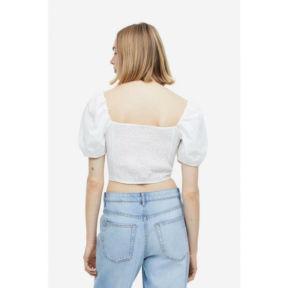 H M Puff Sleeve Cropped Blouse wHite 1148592001