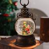 Christmas glowing music box with falling snowflakes, crystal ball, retro scene decoration, portable lantern, Santa Claus ornaments