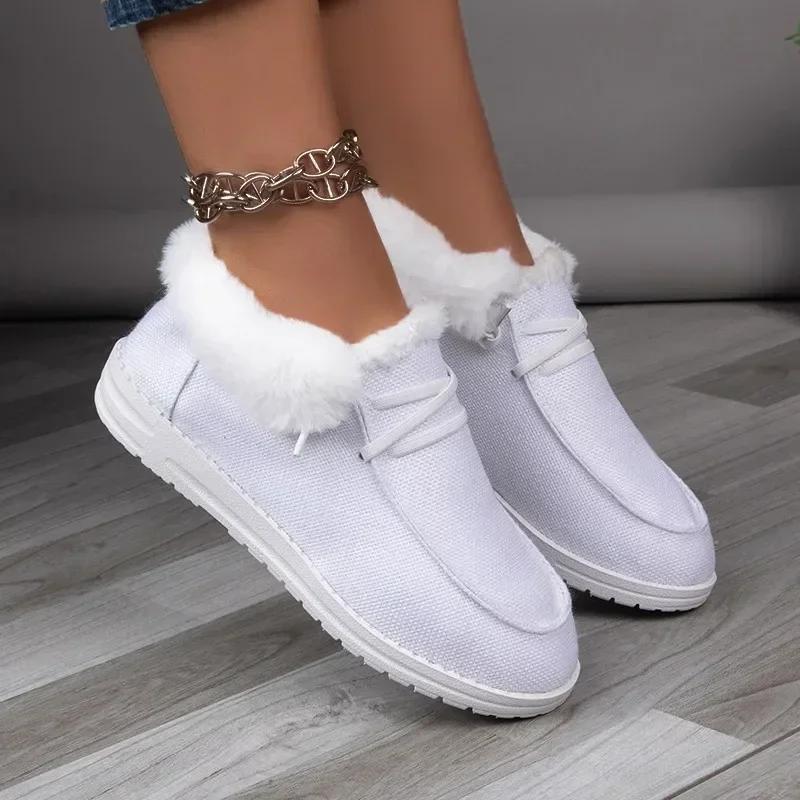 Mote Dames Snøresko Plysj Ballerinaer Slip-on Sko Damer Elegant Ny Vinter med Pels Plysj Ballerinaer Fritid Varm Bomullssko