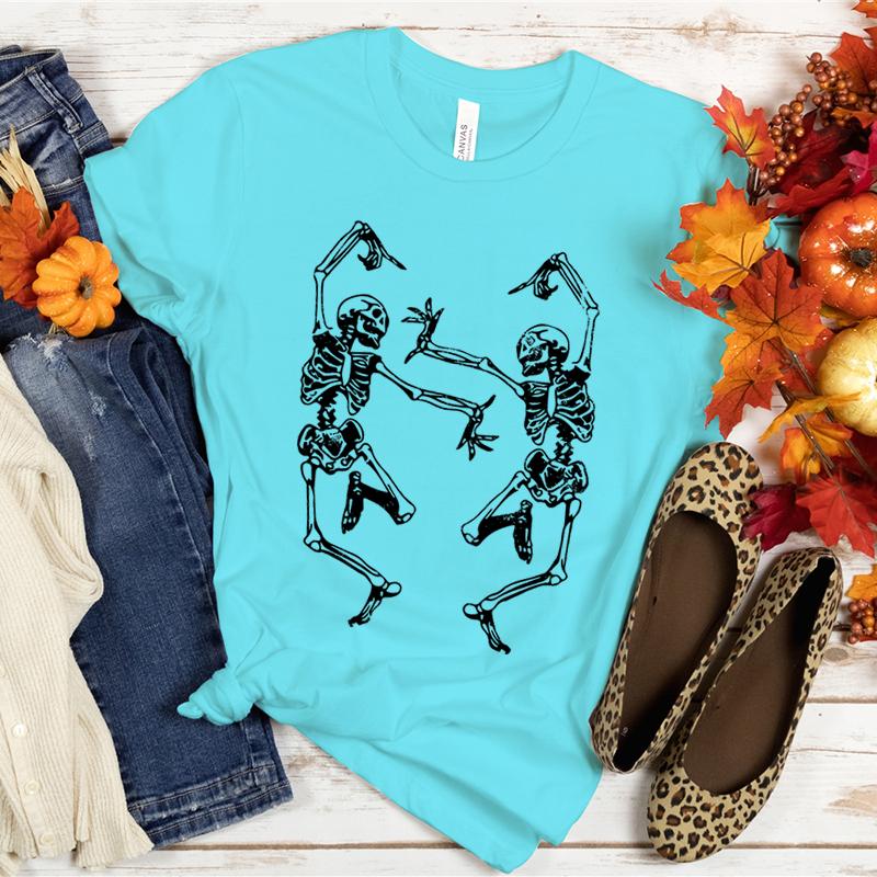 Halloween T-Shirt mit Skelett-Grafik T-Shirts Skelette feiern und tanzen T-Shirts Lustiges gruseliges Shirt Kurzarm-Tops