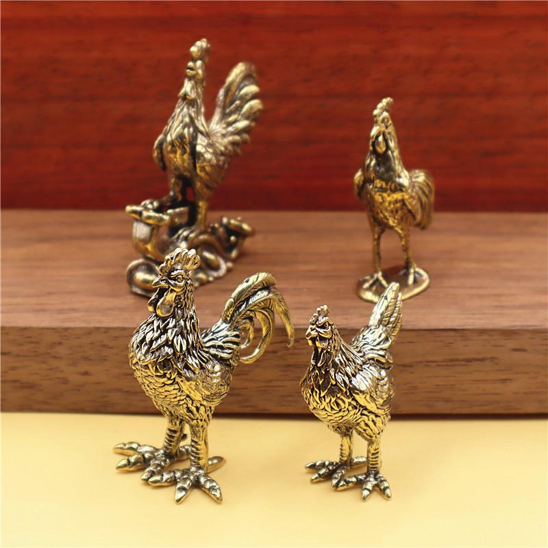 Brass Rooster Statue Vintage Collection Animal Sculpture Lucky Cock Statue Living Room TV Cabinet Figurines Chinese Decorations