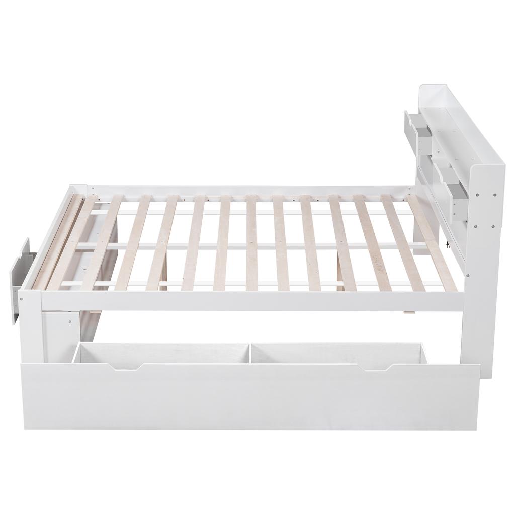 Doppelbett, 160*200cm, Mit USB-Anschluss & Schubladen & Aufbewahrungsschrank, Kinderbett, Multifunktionsbett, Großer Stauraum, ohne Matratze, Weiß