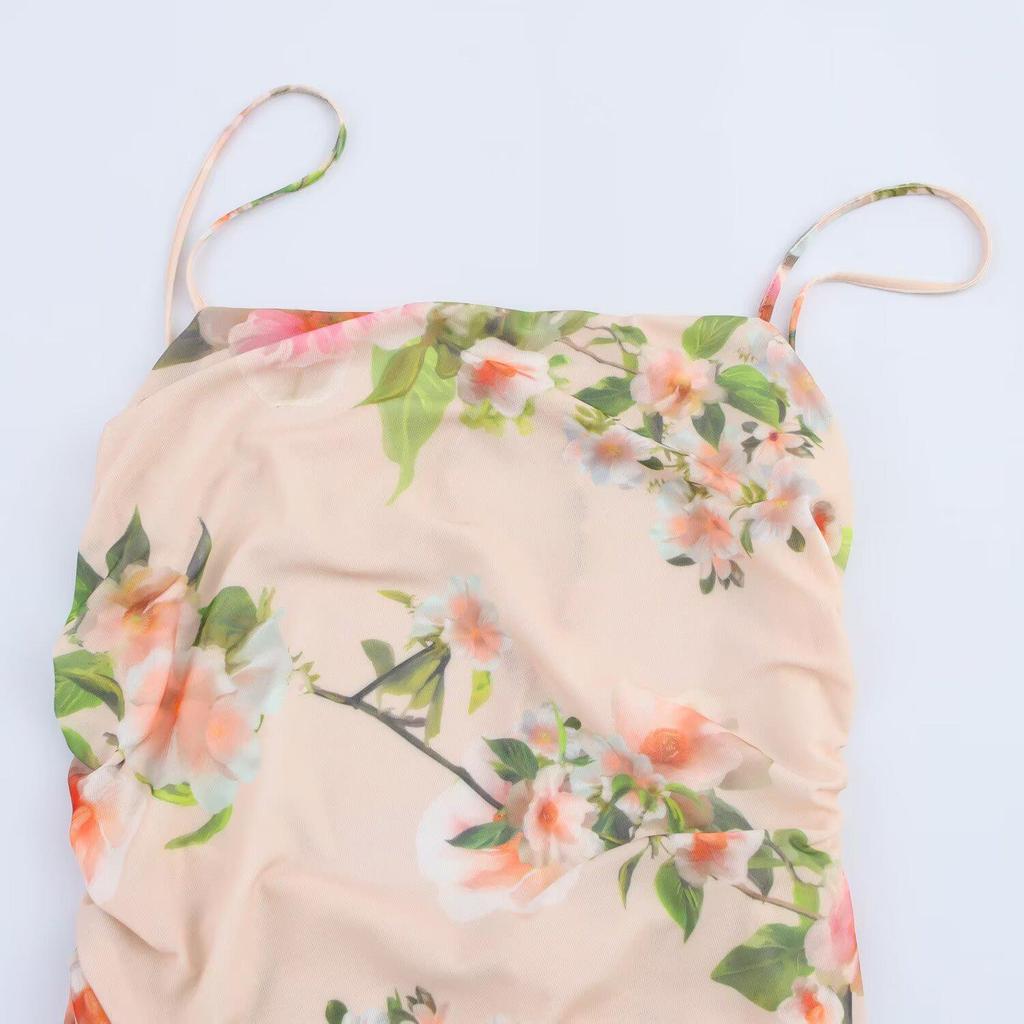 Spring 2025 Women's European & American Style Layered Slimming Printed Dress