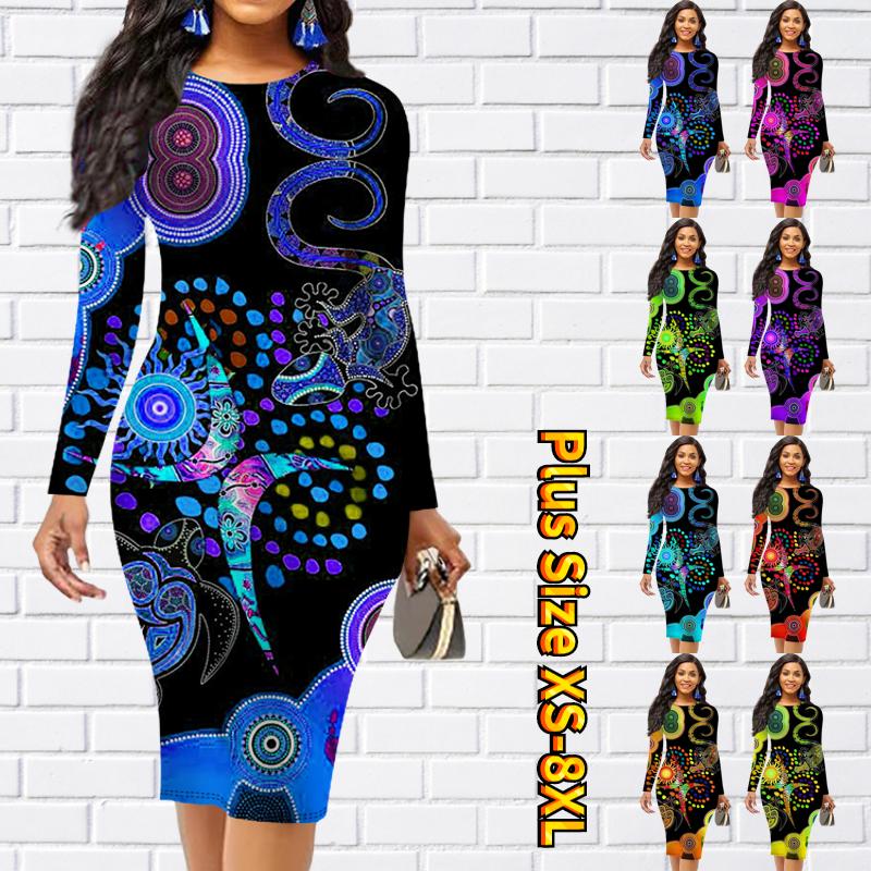 💰Kjøp Long Sleeve Waist Tight Office Slim Fit Colorful Geckos and ...