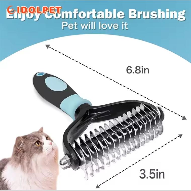 Professionelle Haustier-Enthaarungsbürste, 2-seitiger Entfilzungskamm für Hunde, Katzenbürste, Rechen, Welpenpflege-Werkzeuge, Unterwolle, die fliegende Haare verliert