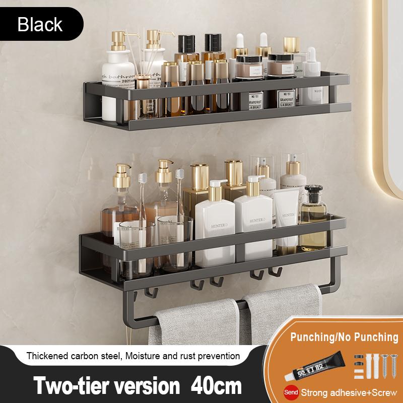 Bathroom Storage Rack Non Perforated Wall Mounted Towel Rack Bathroom Washbasin Cosmetics Storage Rack Wrought Iron Material