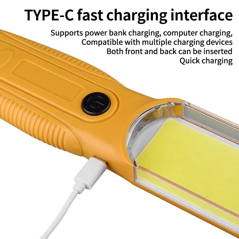 1PC LED COB Torch Work Light Portable Auto Repairing Lamp Rechargeable Camping Lantern Handheld Floodlight With Magnet & Hook