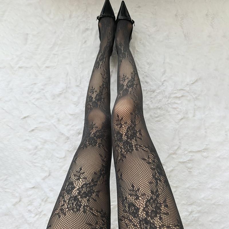 White Socks Women Sexy Fishnet Stockings Femme Summer Thin Flower Mesh Pantyhose Elastic Slimming High Waist Hollow Out Tights