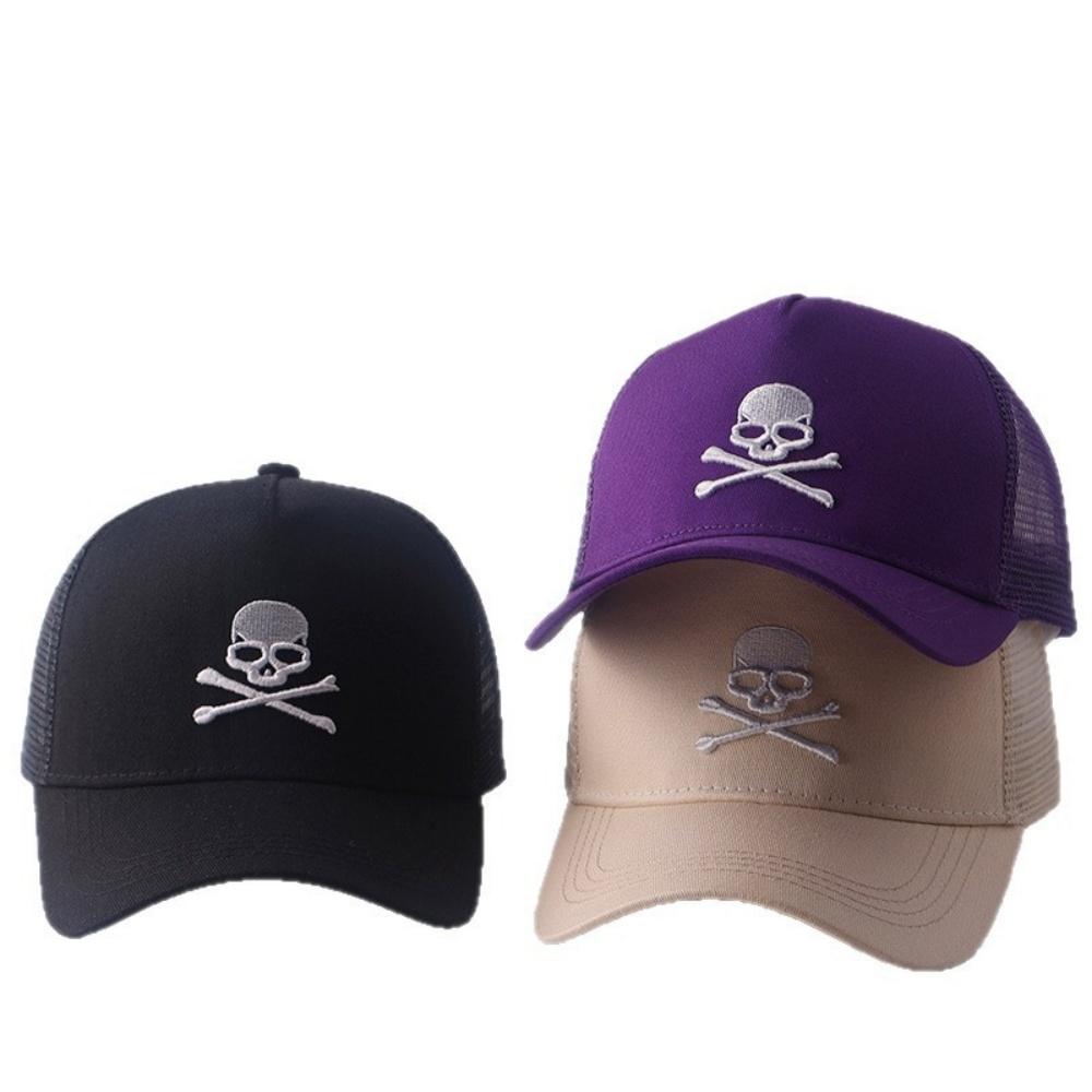 Minimalist Retro Skull Embroidery Baseball Cap Hip Hop Mesh Hat for Women and Men,Y2k Punk Style Hat Outdoor Casual Summer
