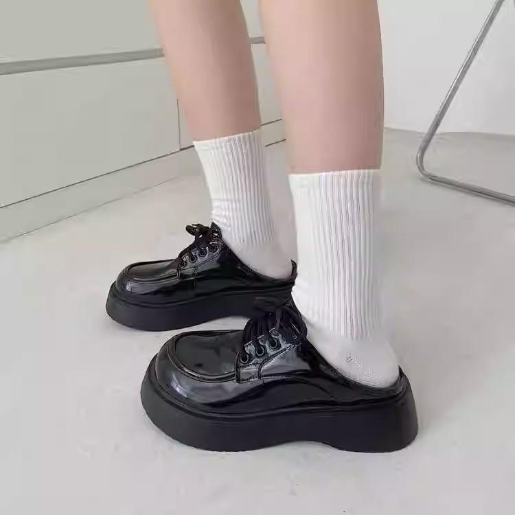 

Thick-soled British style jk small leather shoes women s round head factory patent leather heightening students with skirts two wear loafers 35