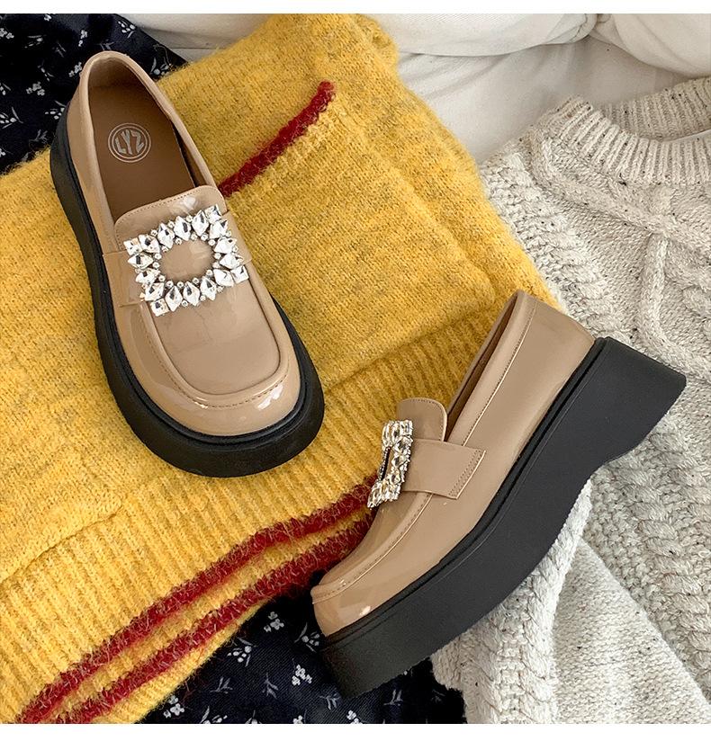 Black retro platform small leather shoes women's 2025 new spring and autumn versatile one-pedal British Mary Jane loafers