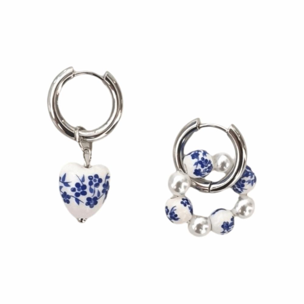 Heart Dangle Earrings Imitation Ceramic Pearls Dangle Earrings Asymmetric Earrings  Women