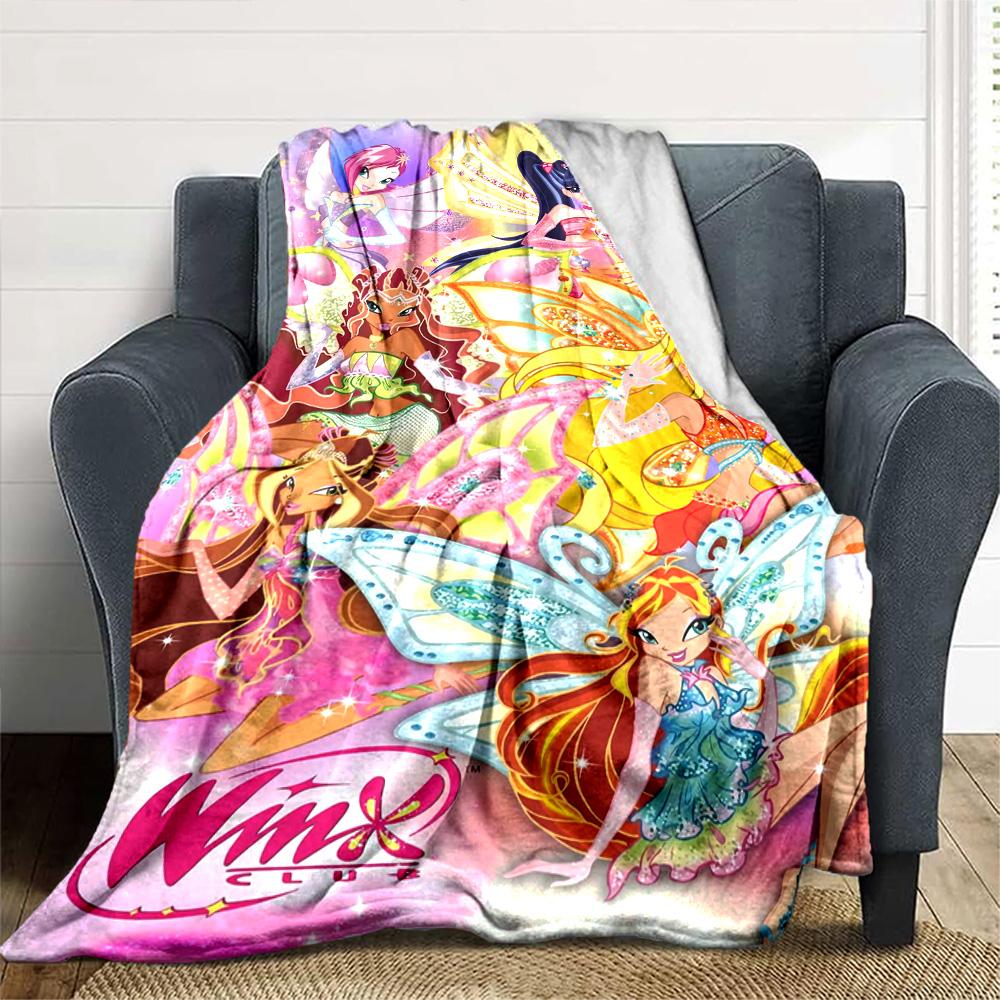 Winx Club Print Flannel Blanket High Quality Warm Comfortable Cover for All Seasons Perfect for Gifts Home Decor