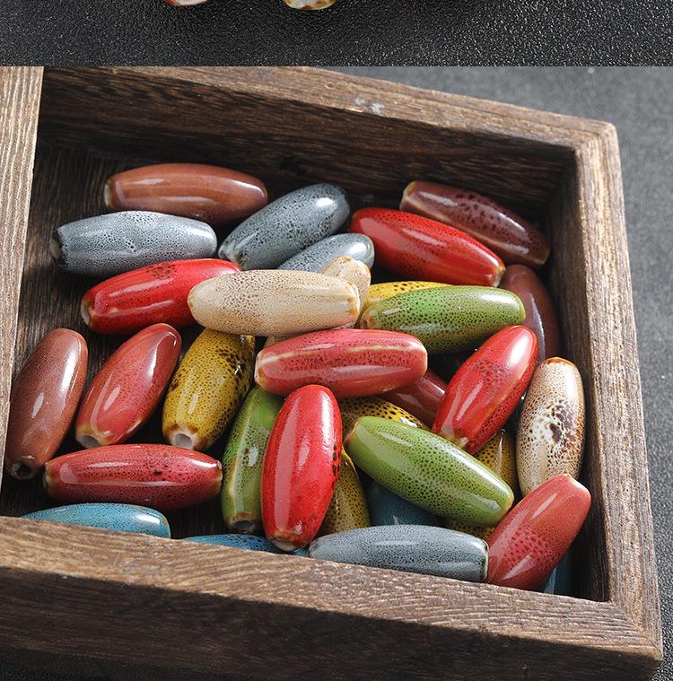 Large Oval Ceramic Beads for DIY Jewelry: Flower Glaze, Retro Straight Hole, Ideal for Bracelets and Necklaces.