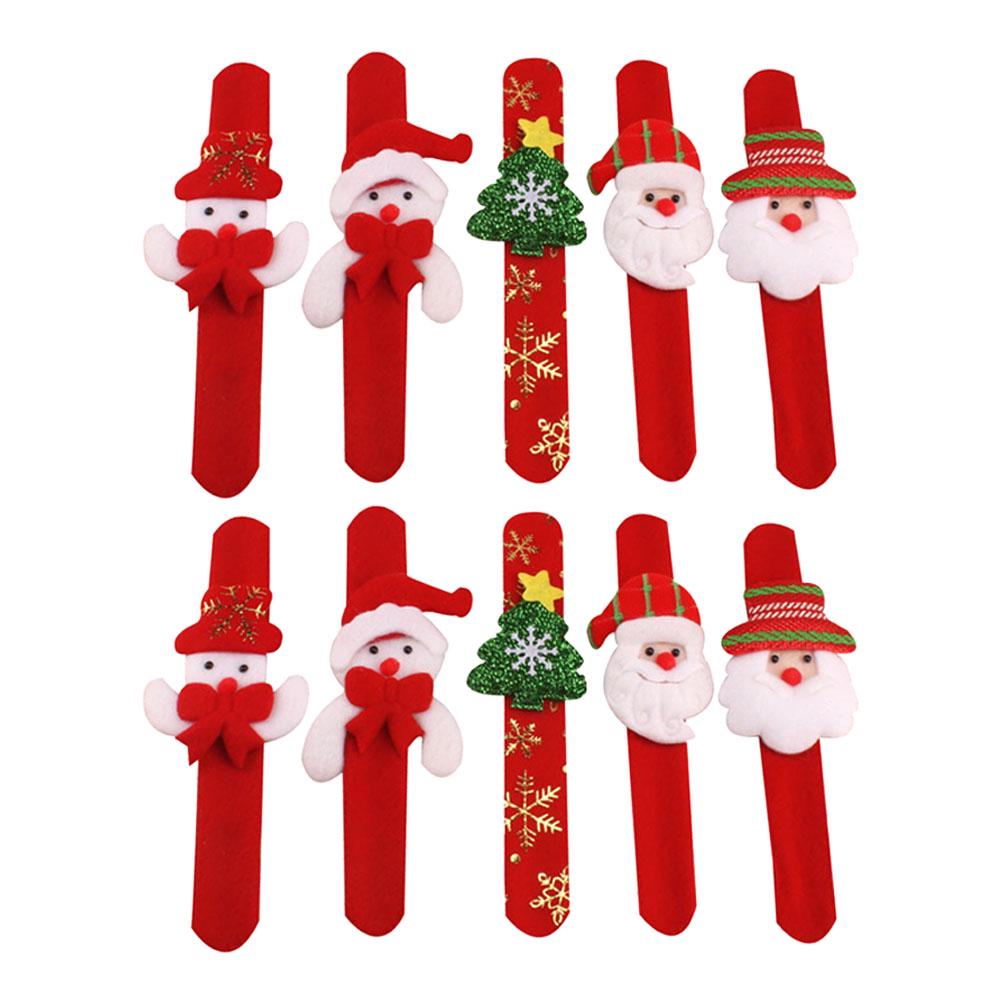 10pcs Kids Snap Bracelet Christmas Santa Snowman Elk Design Slap Wristband Party Favor Gift For Children Christmas Snap