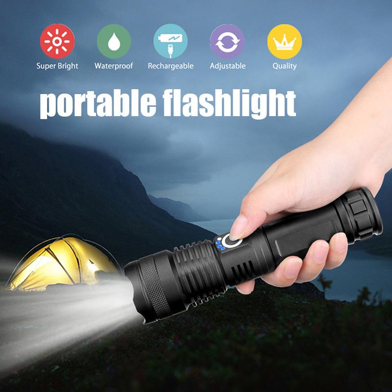 P50 Waterproof Zoomable Flashlight with Power Display and Multi-Function Lighting