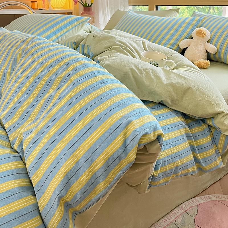 Sada povlečení z čisté bavlny, čtyřdílná sada z čisté bavlny, prostěradlo z čisté bavlny, povlak na přikrývku, sada tří dílů