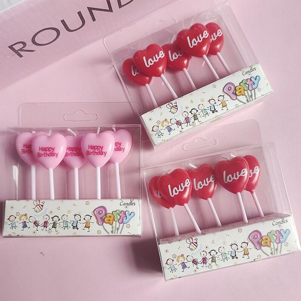 5pcs Heart Birthday Candles Cake Candles Cupcake Topper Candles Dessert Candle Holders for Wedding, Anniversary, Romantic Night