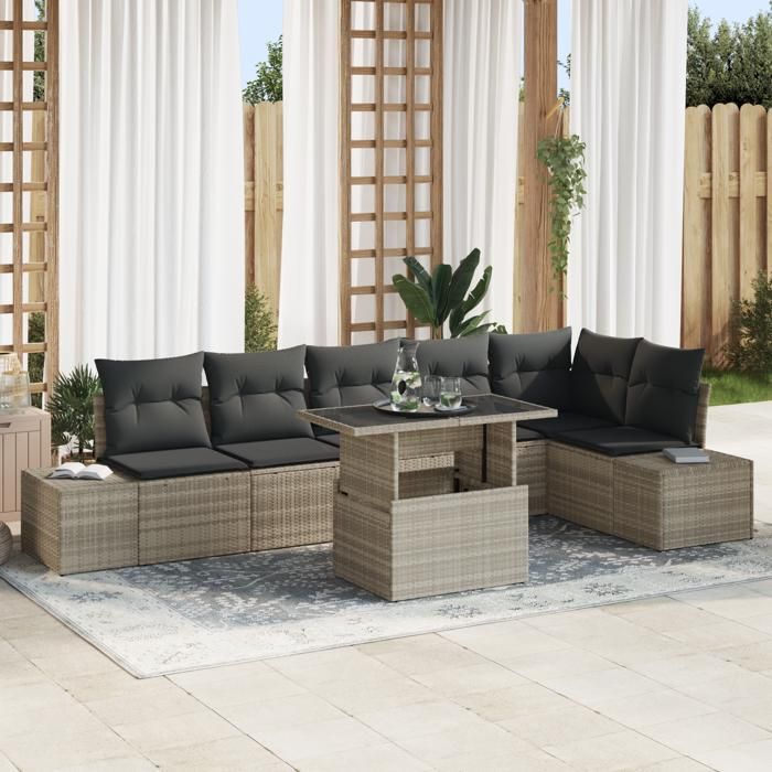 VidaXL Ensemble de canapé de jardin 7 pièces avec coussins gris clair en polyrotin 3357935