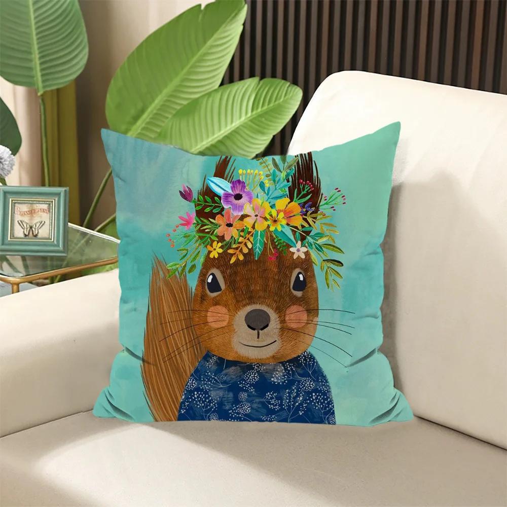 Tierischer Kissenbezug mit Blumenfreunden  ×  Gefüllte Kissen Dekorative Kissen für Sofa Kissenbezüge Elegante Raumbezüge Schlaf