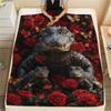 1PC Red Rose Animals Print Flannel Blanket, High Quality All Seasons, Home Decor, Warmth and Comfort, Perfect for Christmas Gifts