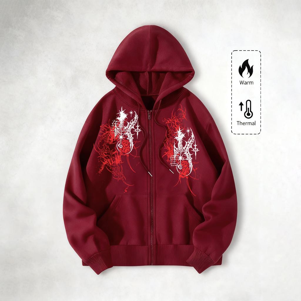 Men's Zip-Up Hoodie, Full-Zip Fleece Hoodie,Hooded Sweatshirt,Relaxed-Fit Sweatshirt with Pockets,Fall/Winter Streetwear Brand Zip-Up Sweatshirt