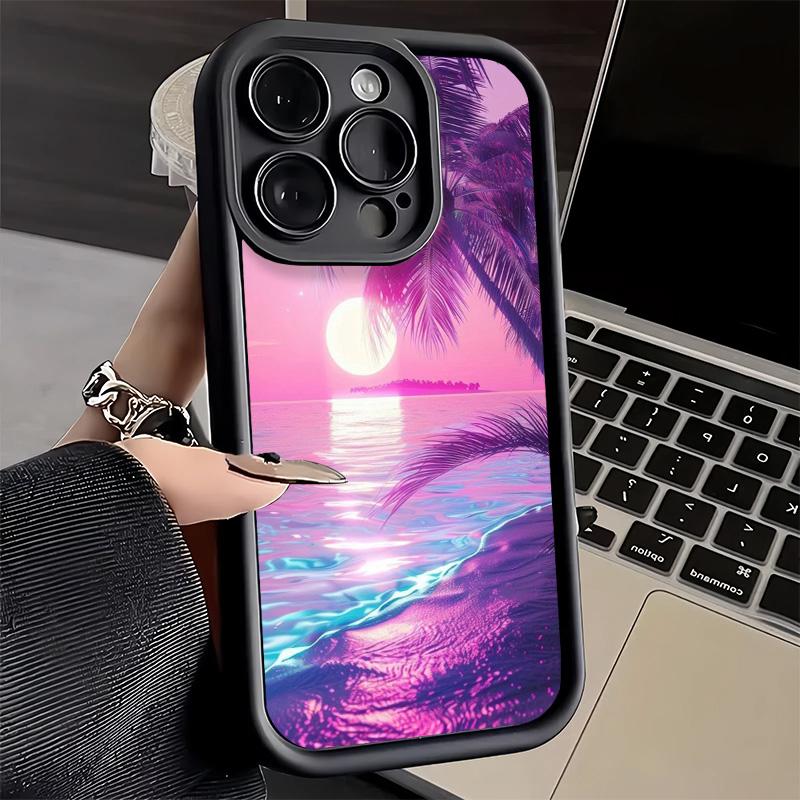 Pink Sunset Beach Dreamy Scenery Phone Case for iPhone 16 17 Air 16E 15 Pro Max 14 Plus 13 12 Mini Capa Soft Shell Silicone Fund
