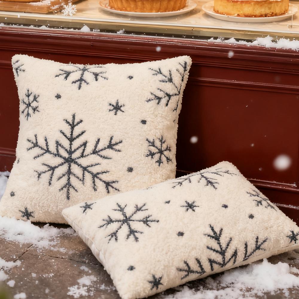 BUYNOW 1PC Plush Snowflake Jacquard Cushion Cover Christmas-themed Soft Minimalist Living Room Sofa Cushion Cover Home Bed Decor