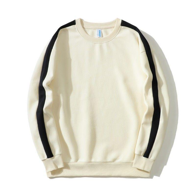 Unisex Trendig Färgblockad Huvtröja med Ränder: Avslappnad Rund Hals, Lång Ärm, Perfekt för Par och Vardagsbruk