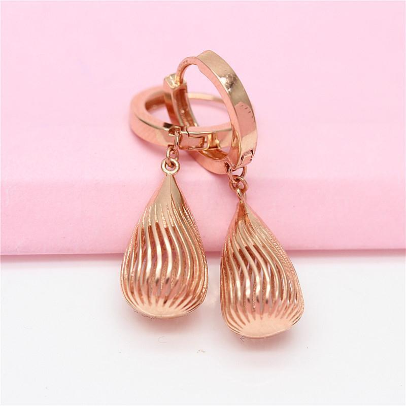 Exquisite 585 Purple Gold Plated Rose Gold Water Drop Hollow Earrings Simple And Exquisite Fashion Ins Cold Wind Ear Buckles