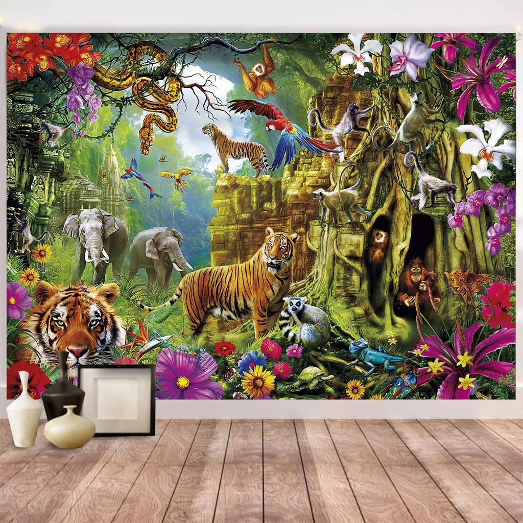 Arazzo Mondo Animale Tigre Elefante Giraffa della Foresta per Stanza dei Bambini Parete per Camera da Letto Soggiorno Decorazioni Tenda da Appendere