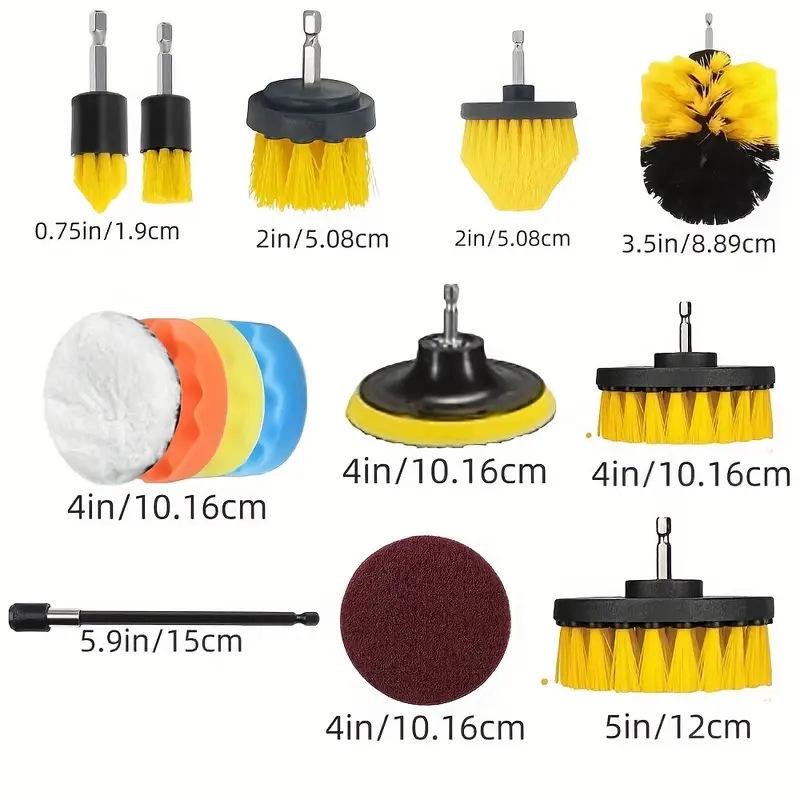 Temu 40-Piece Car Cleaning Set: Electric Drill Brushes, White Cloths, and Sponges