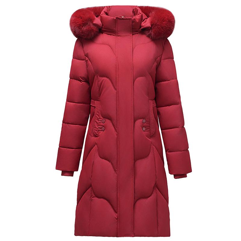 Velká velikost XL-7XL Žena středního věku Dlouhý kabát Zimní parky S kapucí Elegantní Volné Silné Teplé Dámské Bundy Zimní kabáty