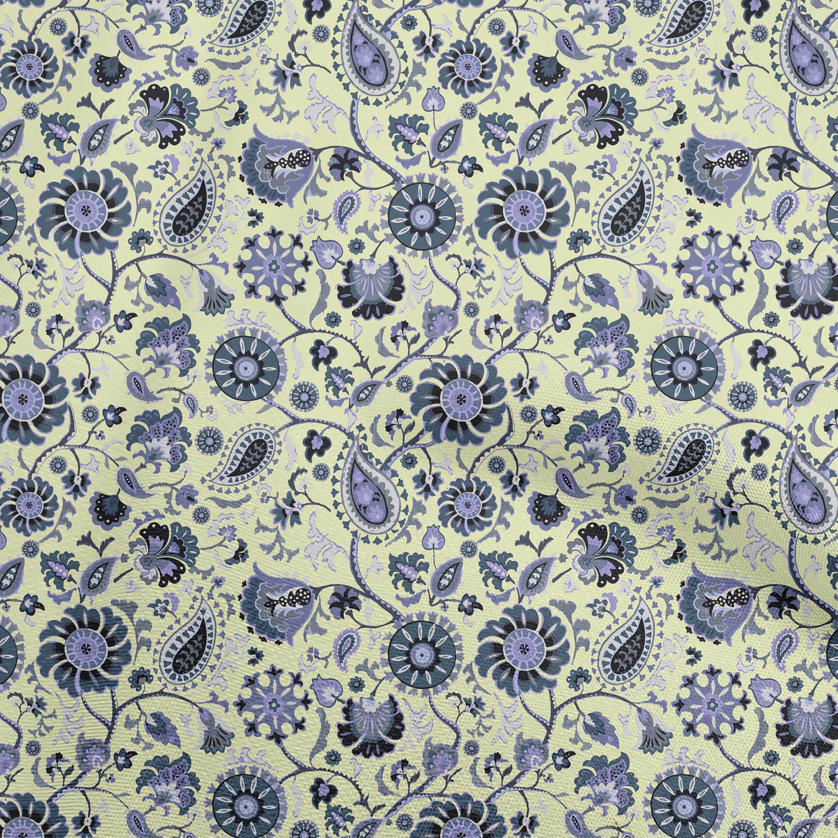 

OneOone Cotton Flex Blue Fabric Asian Suzani Quilting Material Print Швейна тканина у дворі 40 дюймів 42 Inch Wide - Viscose Chiffon світло-жовтого кольору