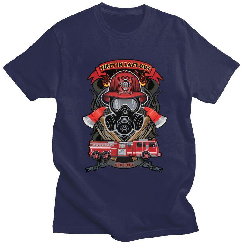 Custom Trendy Vintage Fire Rescue Fireman Skull Firefighter T Shirt Men 100 Cotton Tshirt Casual Tees Fashion Tshirt