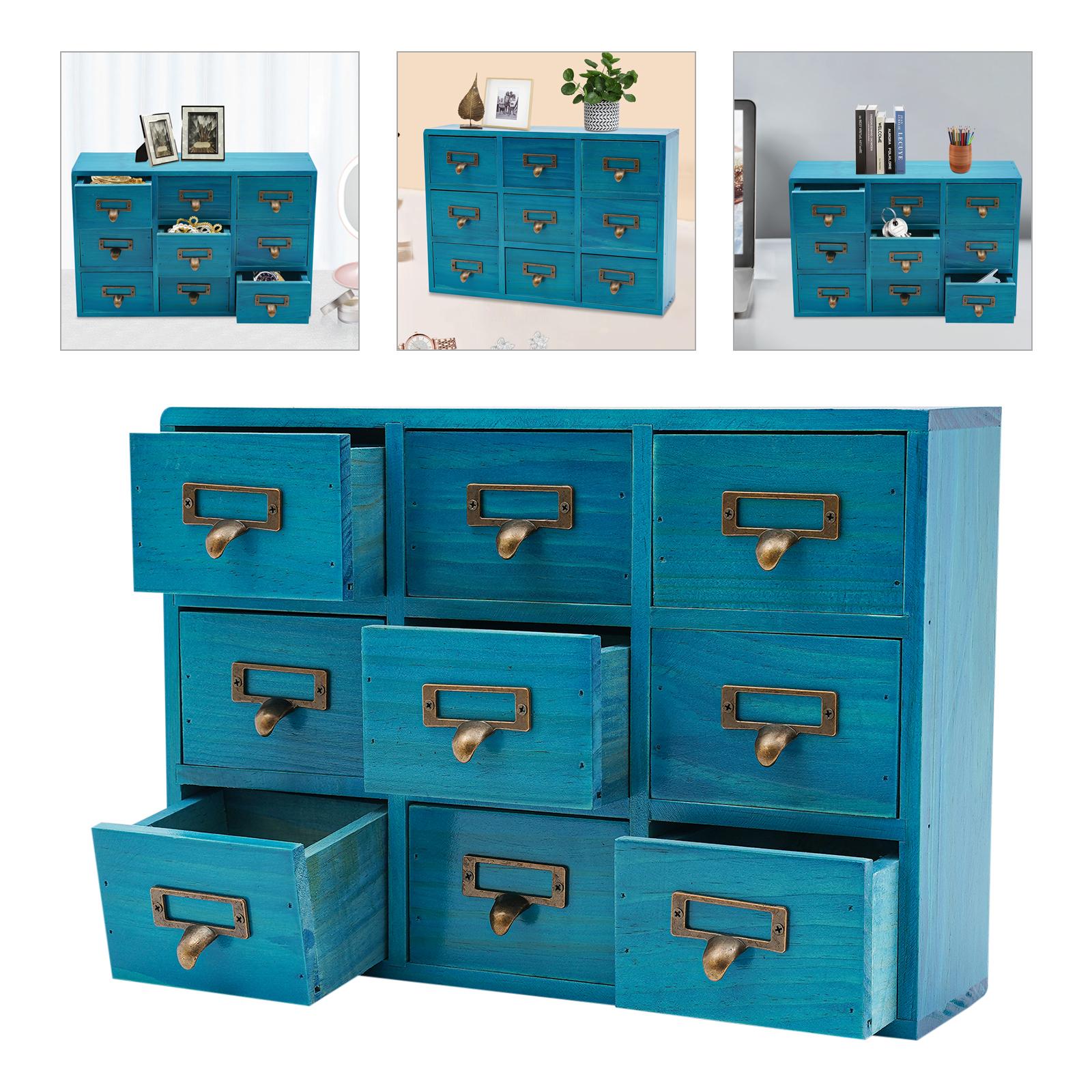 Деревянный аптекарский шкафчик с 9 ящиками синий прямоугольный ящик для хранения трав настольный 389526 см для размещения в гостиной комоде синий 8900₽