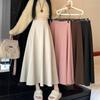White High Waist Woolen A-line Pleated Skirt for Women - Long, Thickened, and Perfect for Autumn/Winter