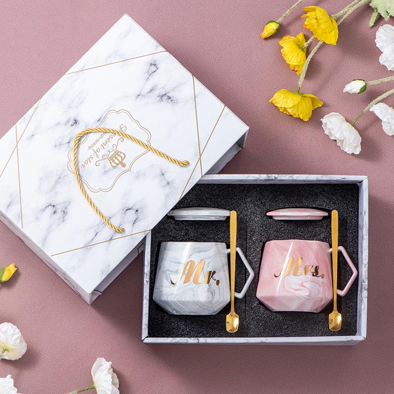 Souvenir Ceramic Couple Cup Set: Perfect for Weddings, Full Moons, Openings, or Business Gifts, with Custom Logo Printing Available.