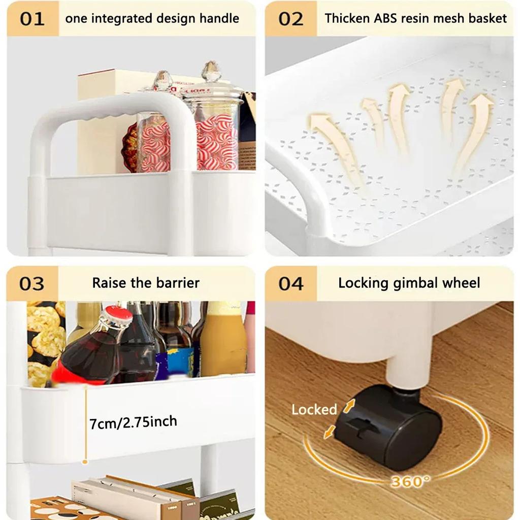 1pc-Handcart Storage Rack Kitchen Bedroom Bathroom Floor Standing Multi-layer Storage Rack