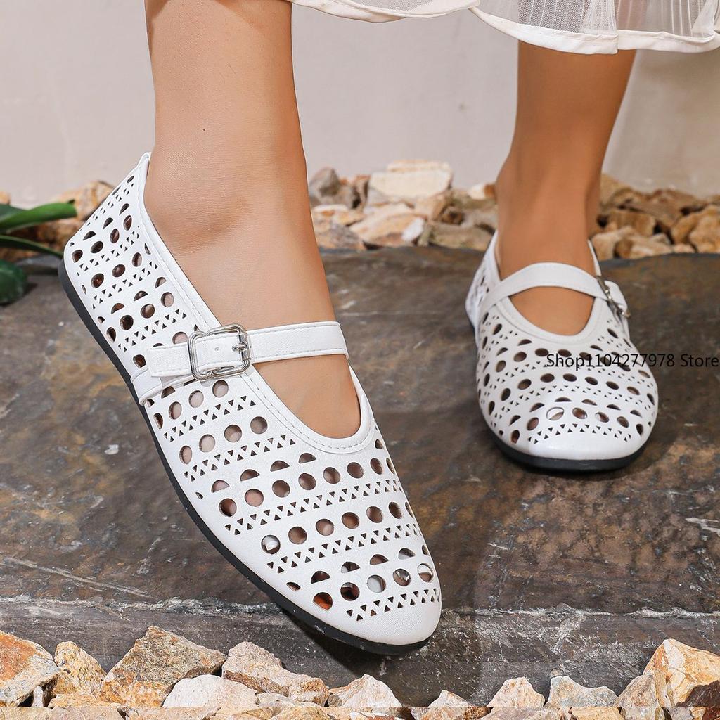 Fashion 2025 New Casual Fashionable Women's Summer Hollow Ladies Shoes  Closed Toe Sandals Soft and Comfortable Ballet Flat Shoes