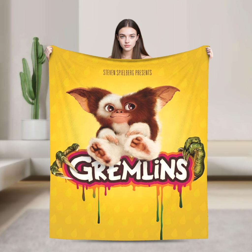 Gizmo Mogwai Monster Gremlins Flannel Blanket for Home Decor Airplane Travel Aesthetic Bedspread Sofa Bed Cover
