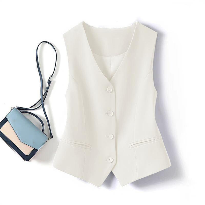 

Spring Summer Korean Fashion Vest Women Short Fashion V-neck Sleeveless Casual Blazer Waistcoat Coats Female Tops XS білий