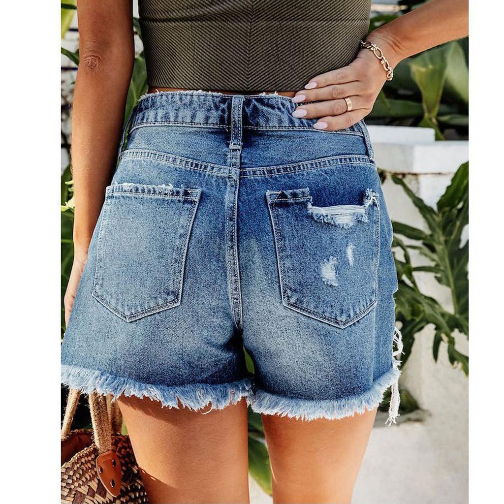 Women's Solid Color Jeans Stretch Slim Fit Distressed Denim Shorts