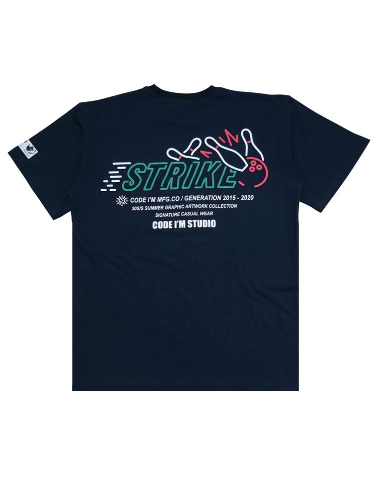 Code Iam Bowling Strike Print Oversized Short Sleeve T-Shirt Navy Navy/L