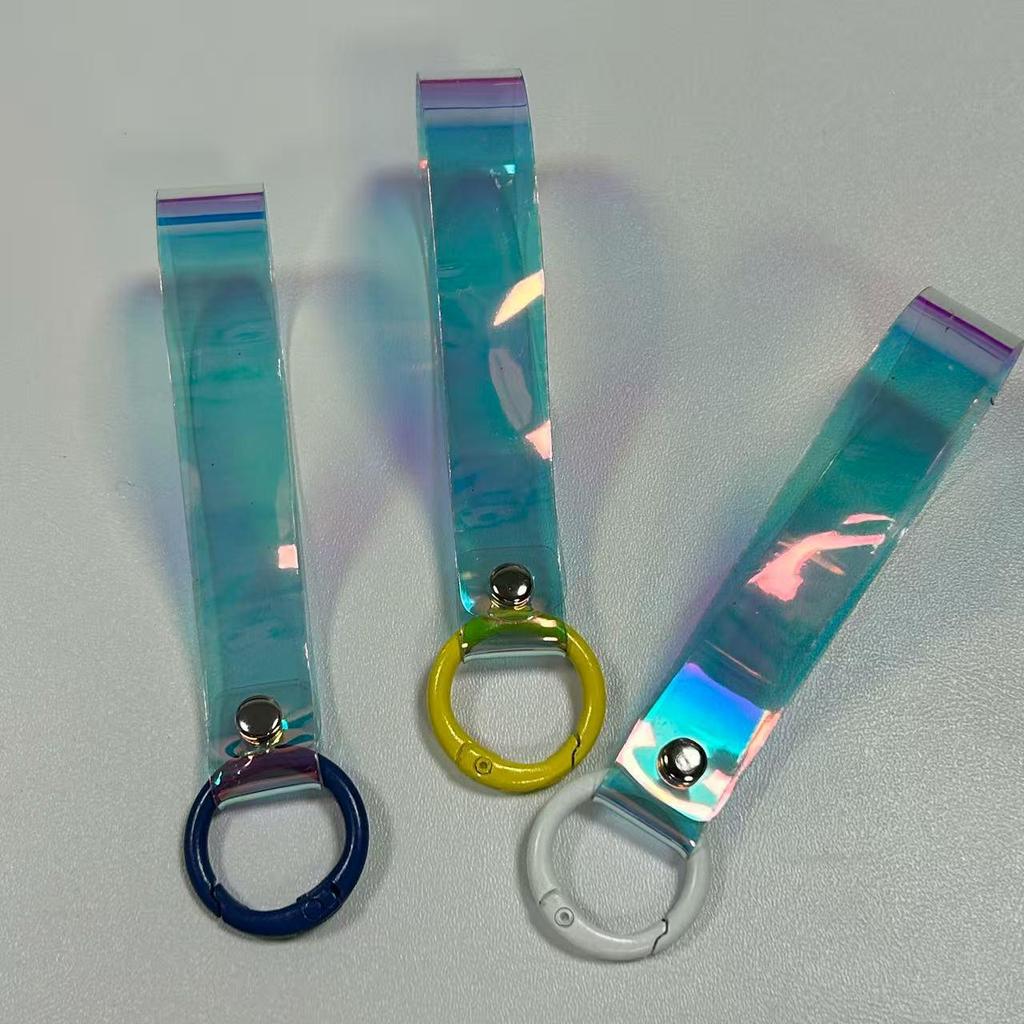 Custom Laser Iridescent PVC Triangle Buckle Phone Lanyard Keychain Pendant